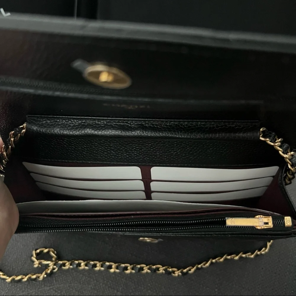 **ON HOLD CHANEL Caviar Quilted Wallet on Chain WOC Black / Gold - Picture 8 of 14